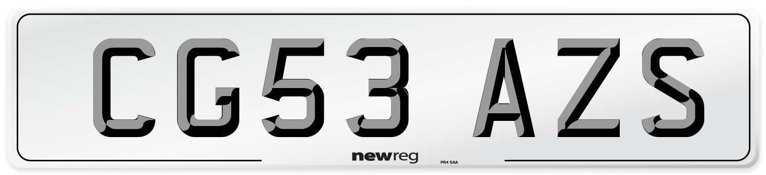CG53 AZS Number Plate from New Reg
